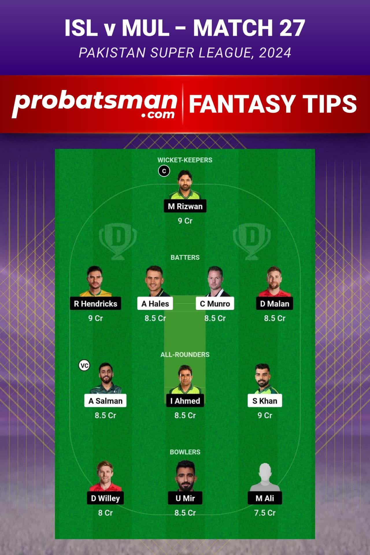 ISL vs MUL Dream11 Prediction - Fantasy Team 2