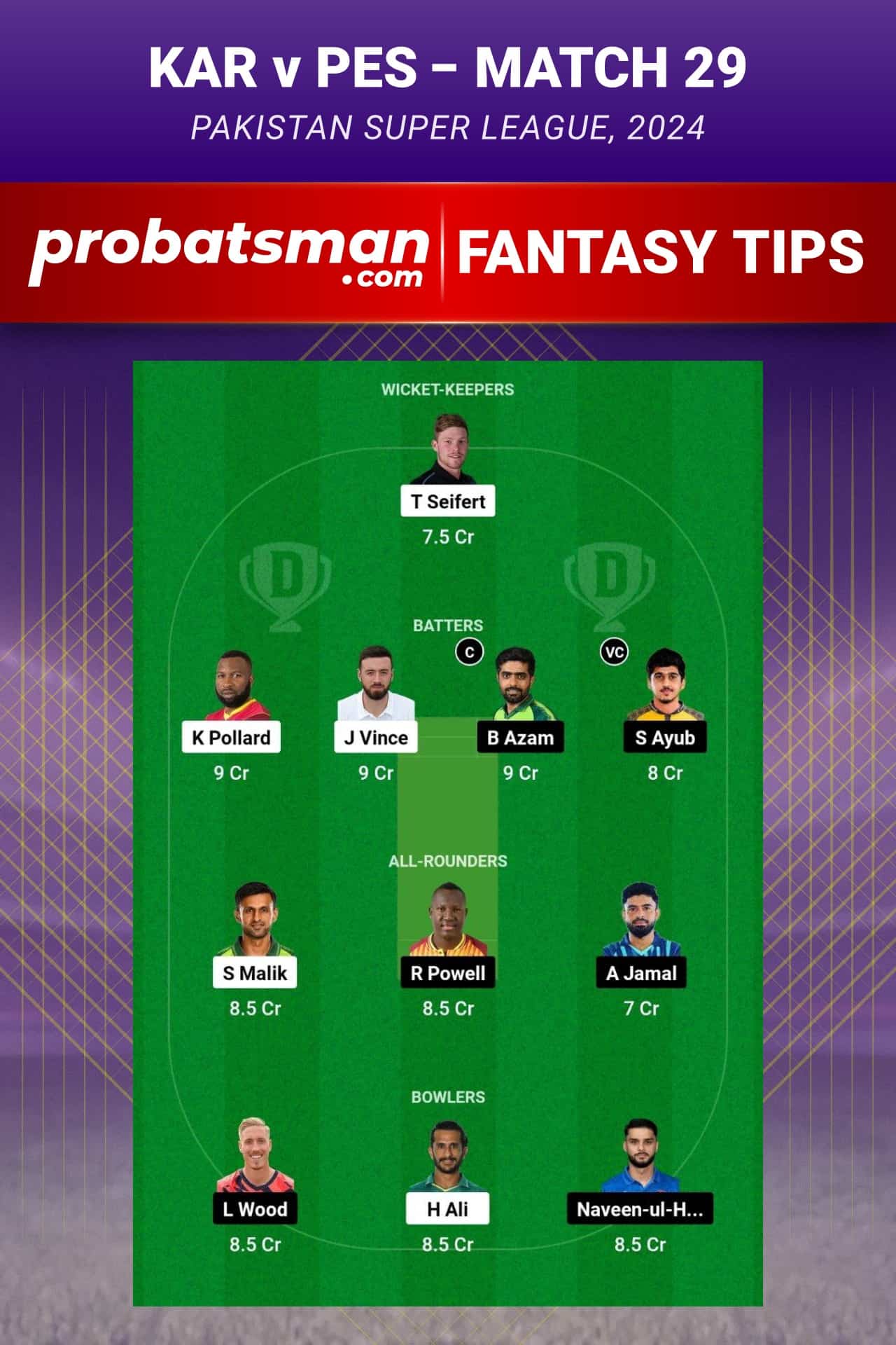 KAR vs PES Dream11 Prediction - Fantasy Team 1