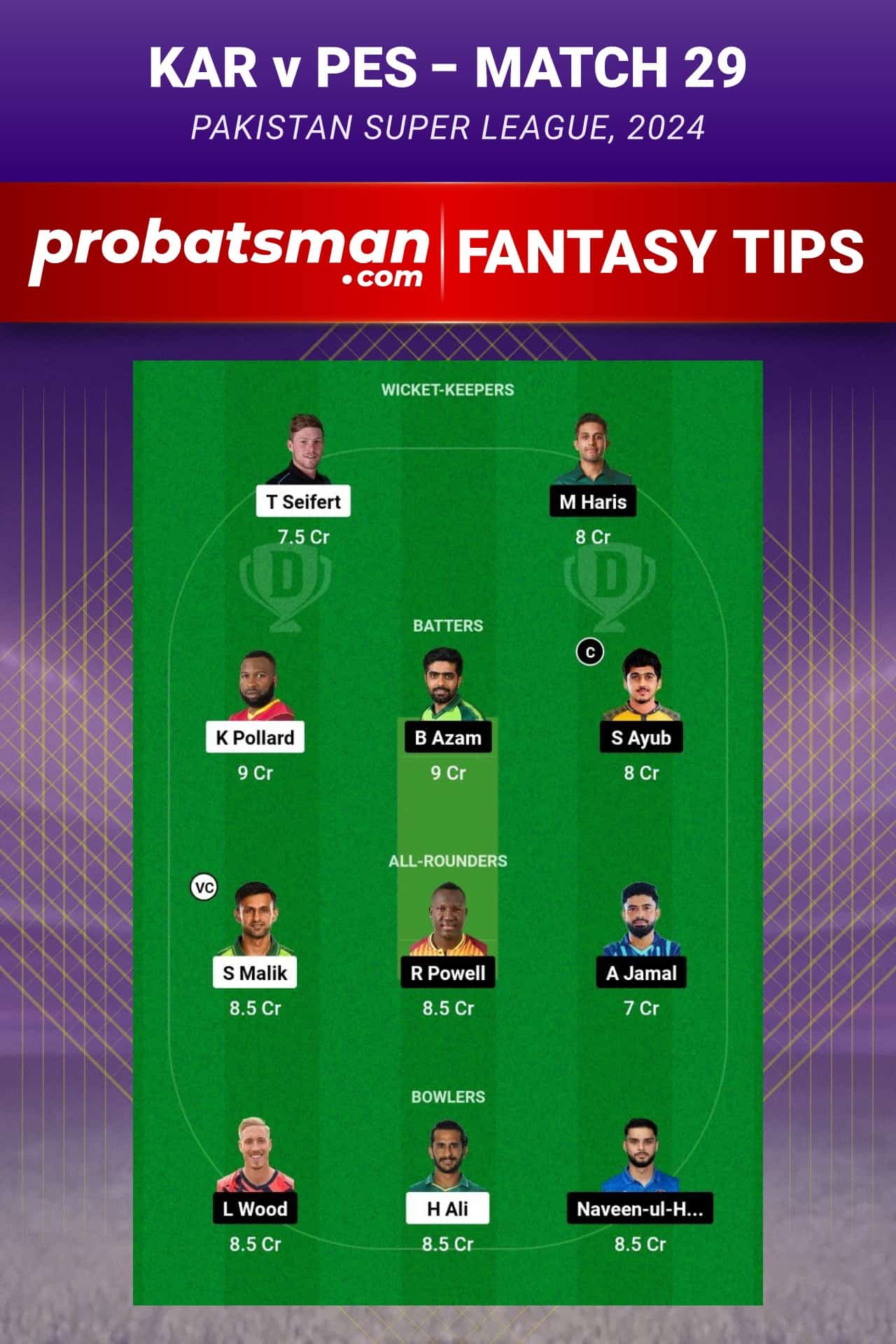 KAR vs PES Dream11 Prediction - Fantasy Team 2