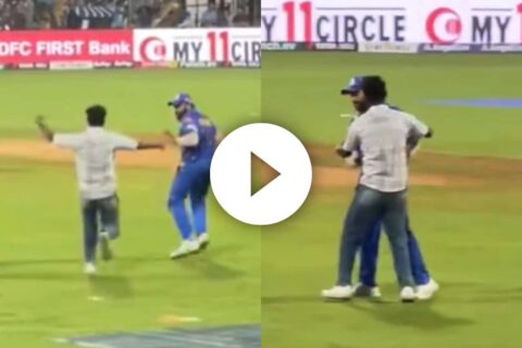 A Fan of Rohit Sharma Invaded Pitch During MI vs RR Match of IPL 2024