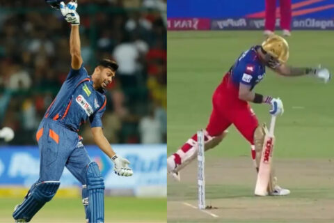 IPL 2024: [Watch] Virat Kohli Takes Revenge, Mocks Avesh Khan for Helmet Throw Celebration After Hitting Boundary