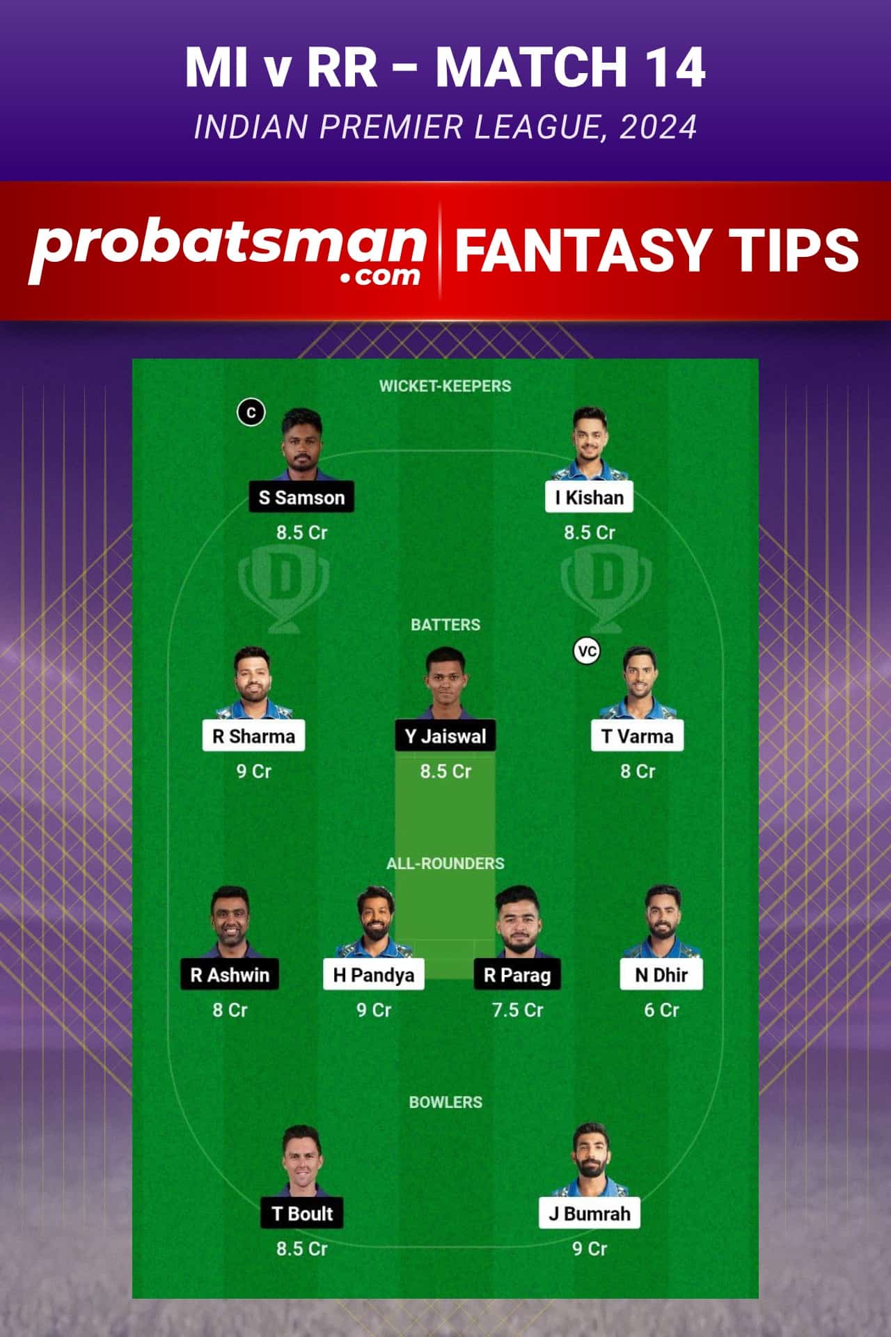 Mumbai Indians vs Rajasthan Royals Dream11 Prediction - Fantasy Team 2