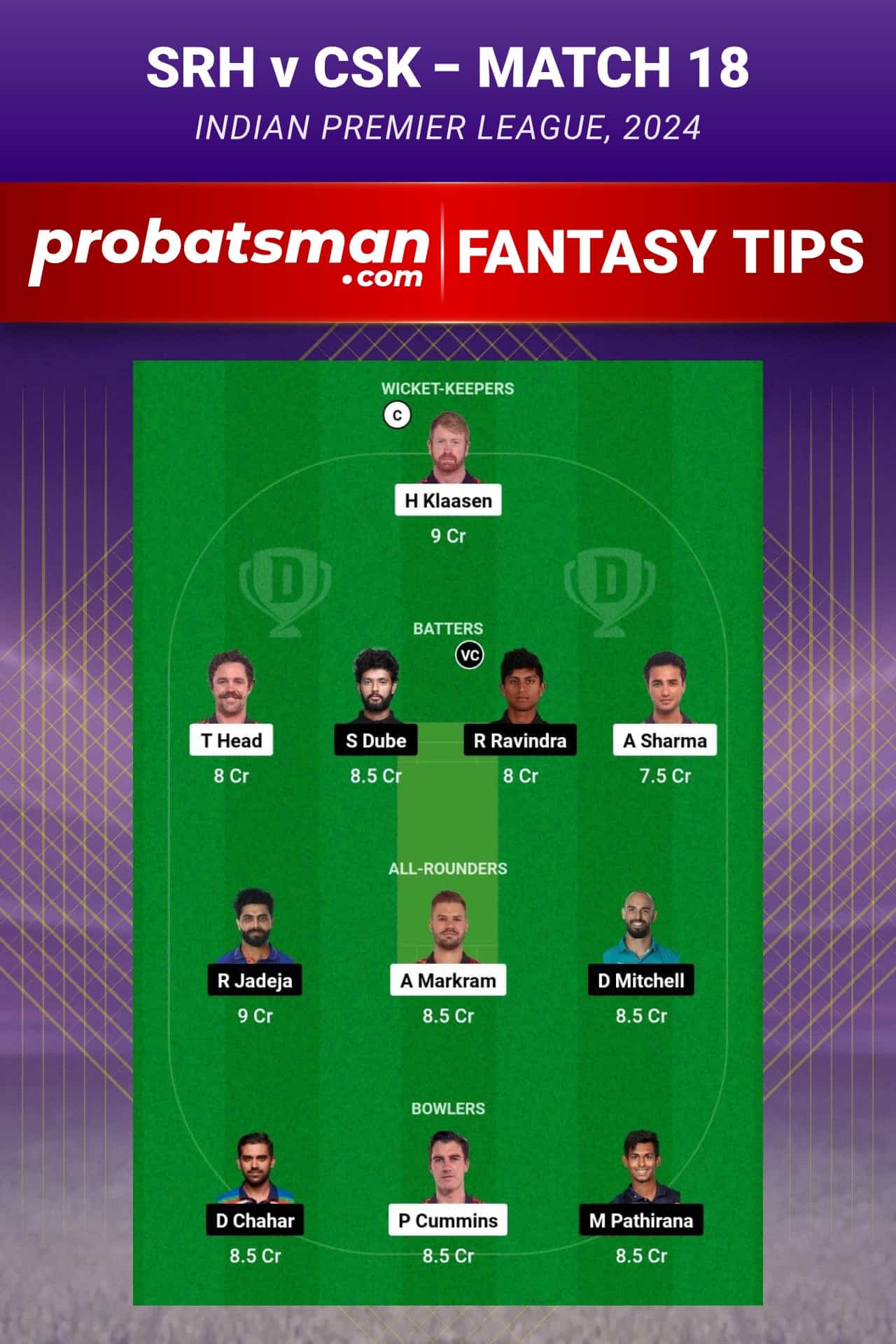 Sunrisers Hyderabad vs Chennai Super Kings Dream11 Prediction - Fantasy Team 2