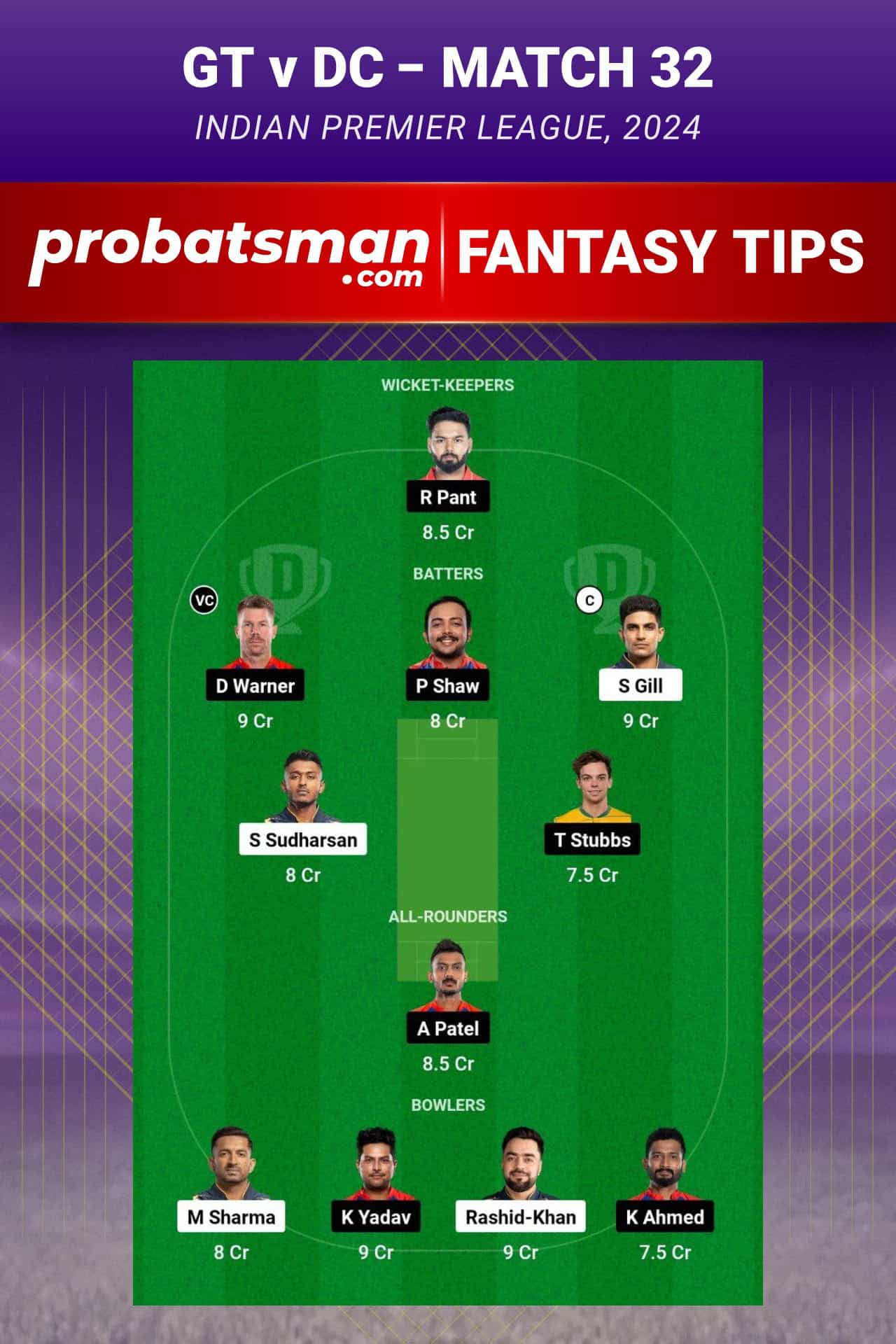 Gujarat Titans vs Delhi Capitals Dream11 Prediction - Fantasy Team 1