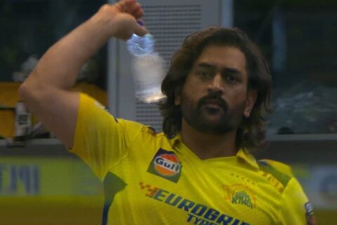 MS Dhoni bottle throw gesture to cameraman