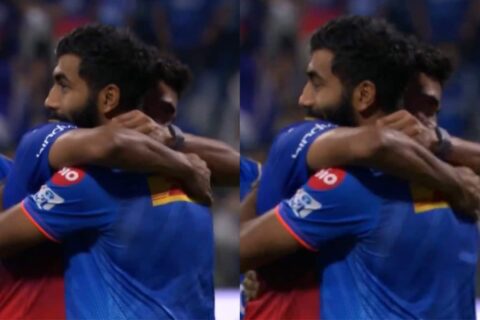 Mohammed Siraj hugging Jasprit Bumrah