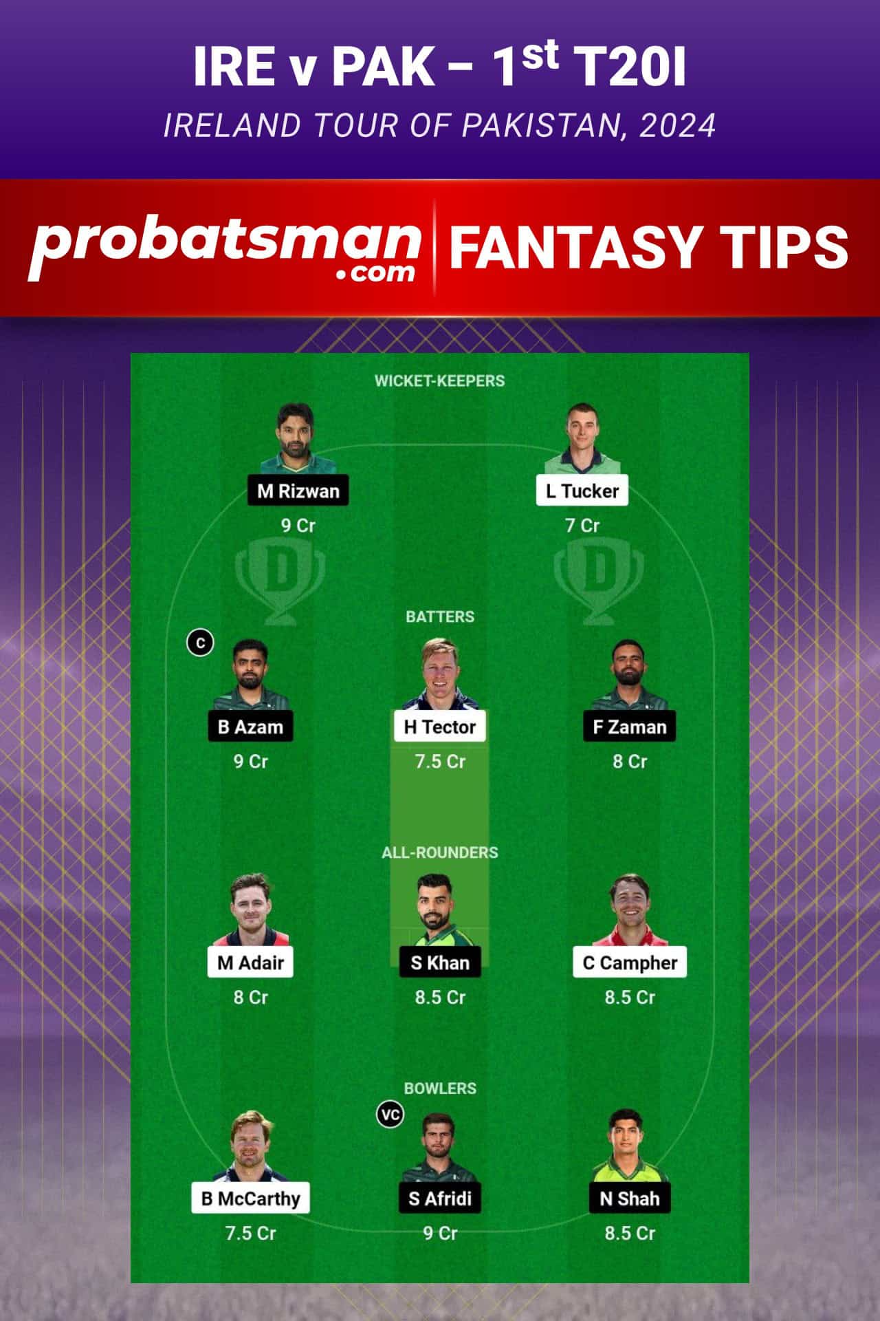 Ireland vs Pakistan Dream11 Prediction - Fantasy Team 1