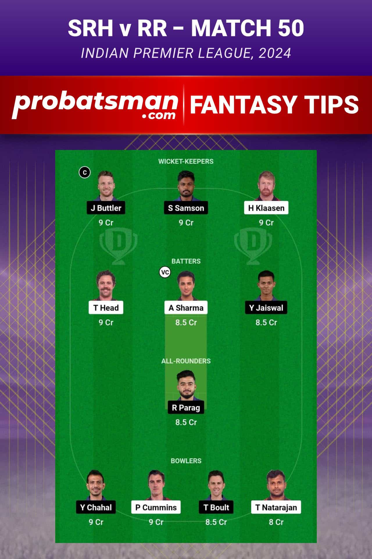 Sunrisers Hyderabad vs Rajasthan Royals Dream11 Prediction - Fantasy Team 2