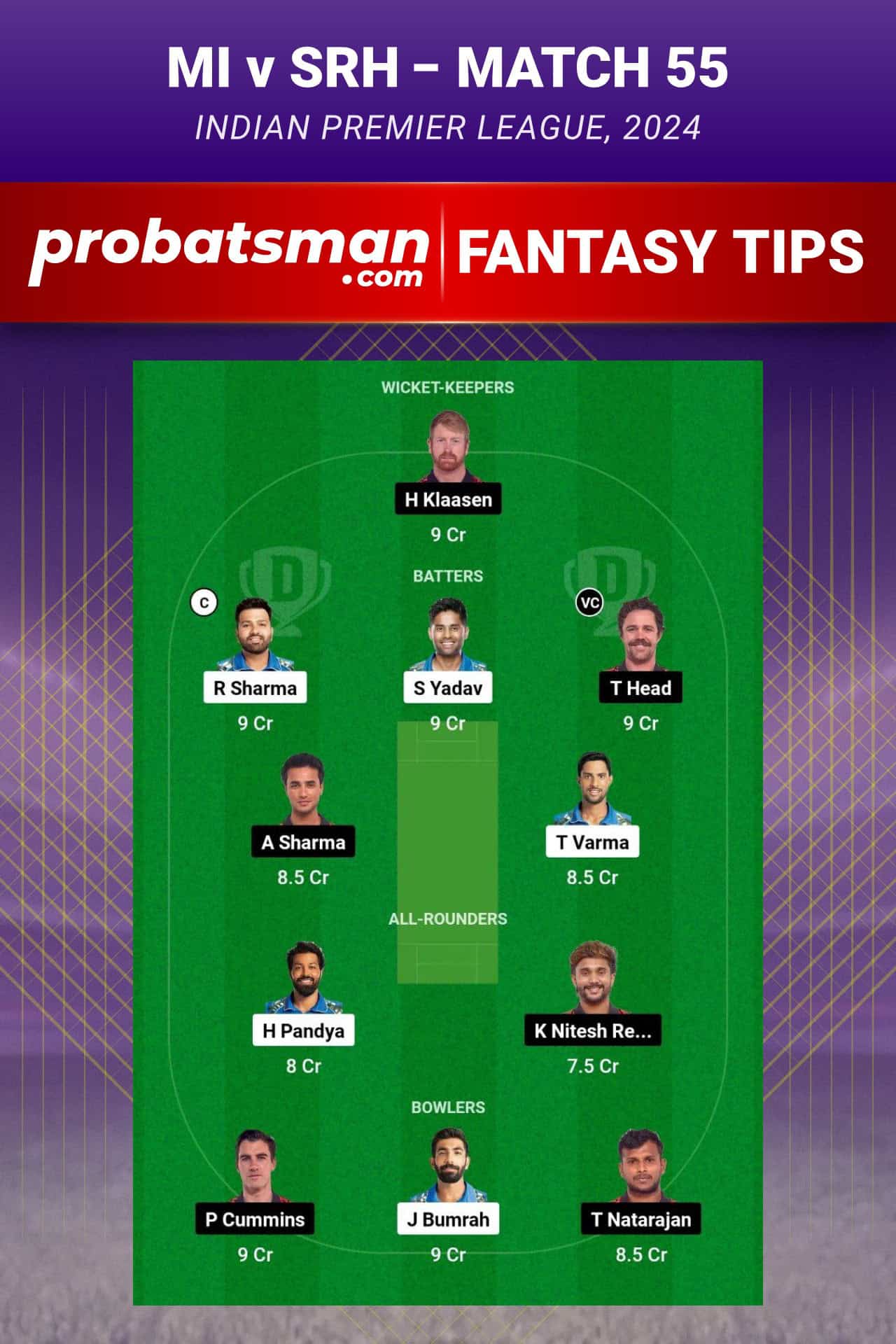 Mumbai Indians vs Sunrisers Hyderabad Dream11 Prediction - Fantasy Team 2