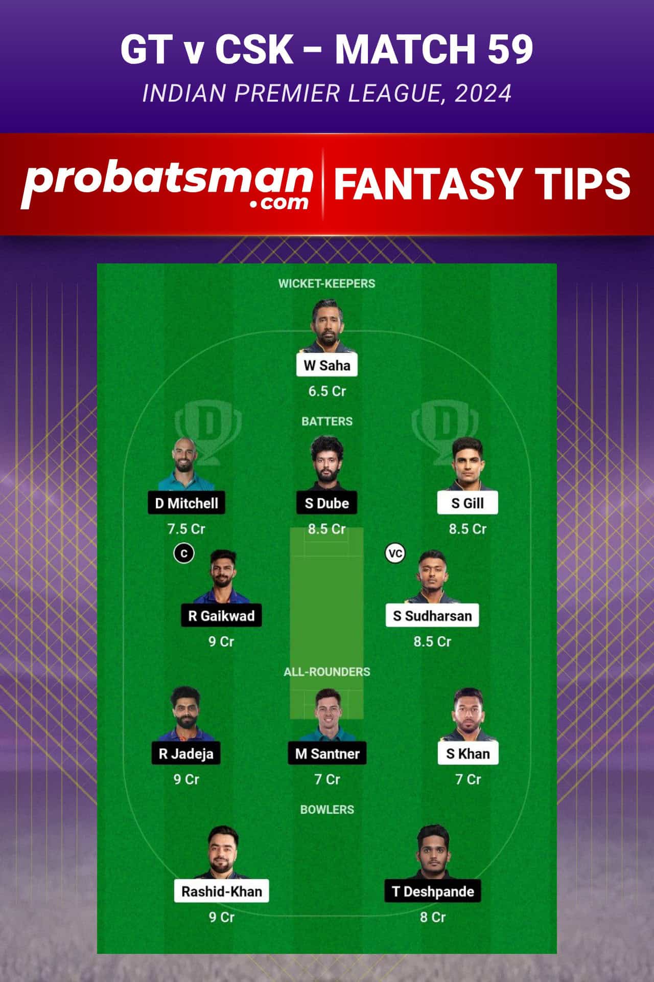 Gujarat Titans vs Chennai Super Kings Dream11 Prediction - Fantasy Team 1