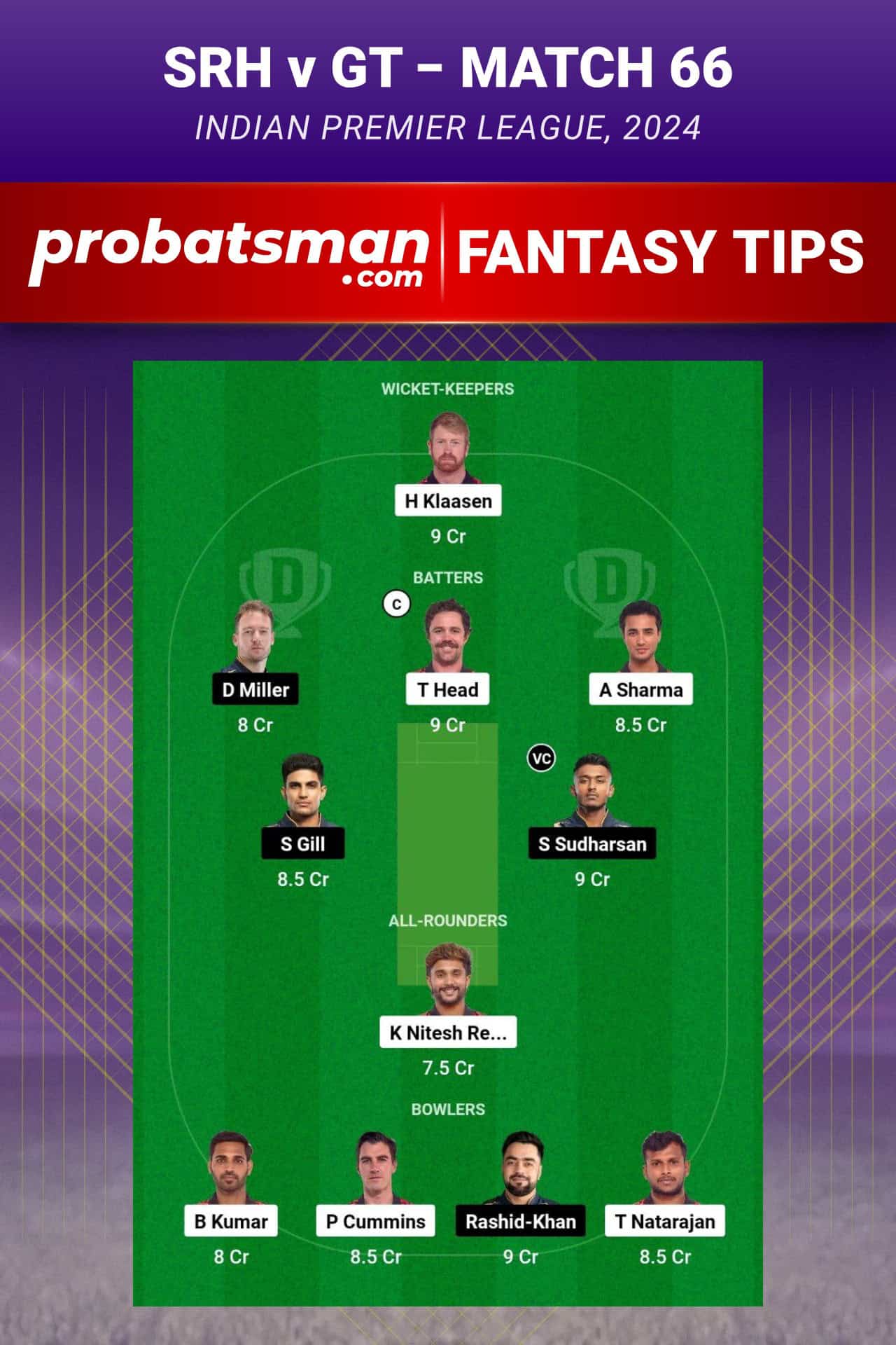 Sunrisers Hyderabad vs Gujarat Titans Dream11 Prediction - Fantasy Team 1