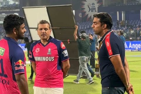 Delhi Capitals Chairman and Co-owner, Parth Jindal, caught up with Rajasthan Royals' captain Sanju Samson & owner Manoj Badale