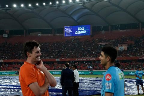 Toss delayed due to rain in a match between SRH vs GT at Rajiv Gandhi International Cricket Stadium