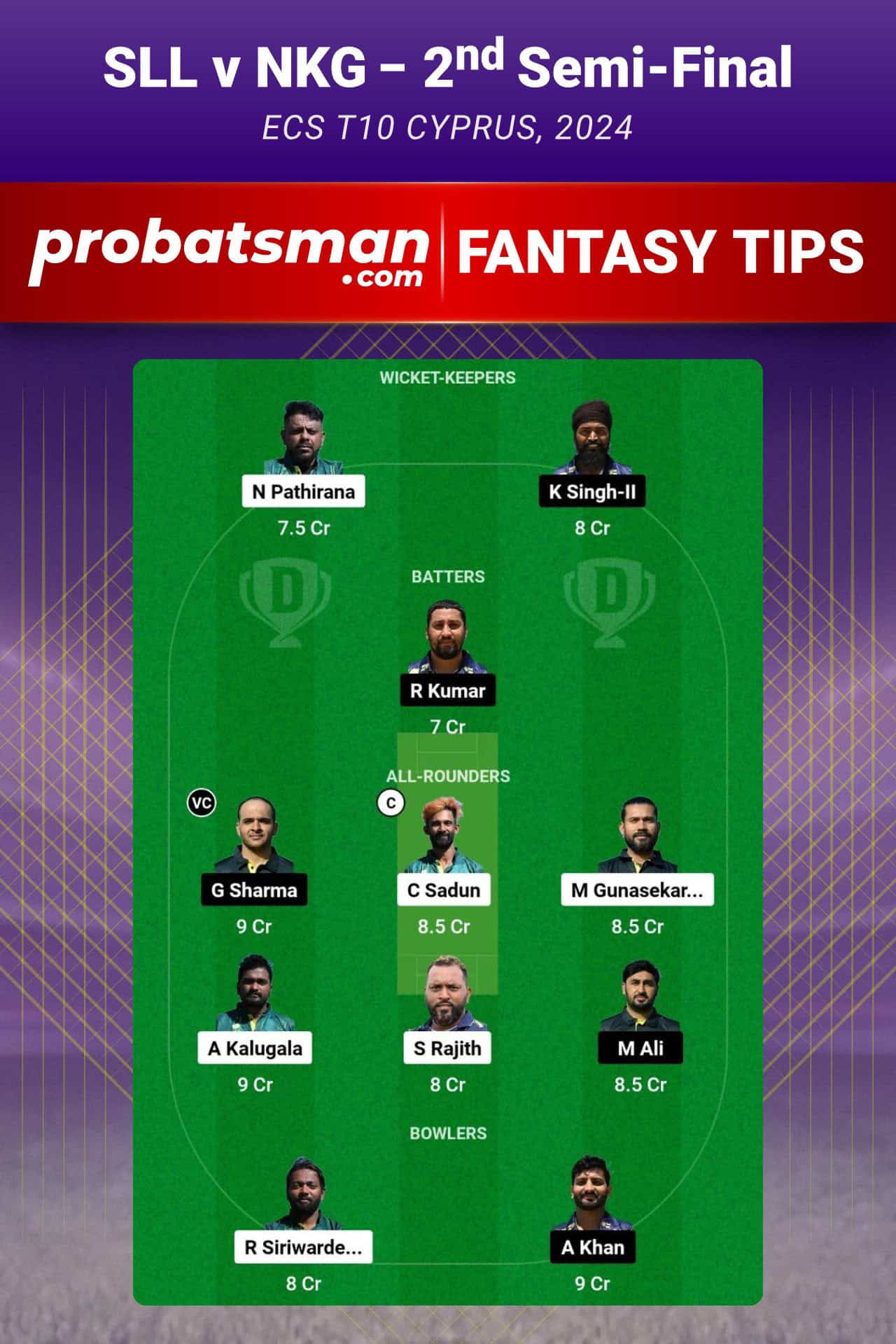 SLL vs NKG Dream11 Prediction For 2nd Semi-Final of ECS T10 Cyprus 2024