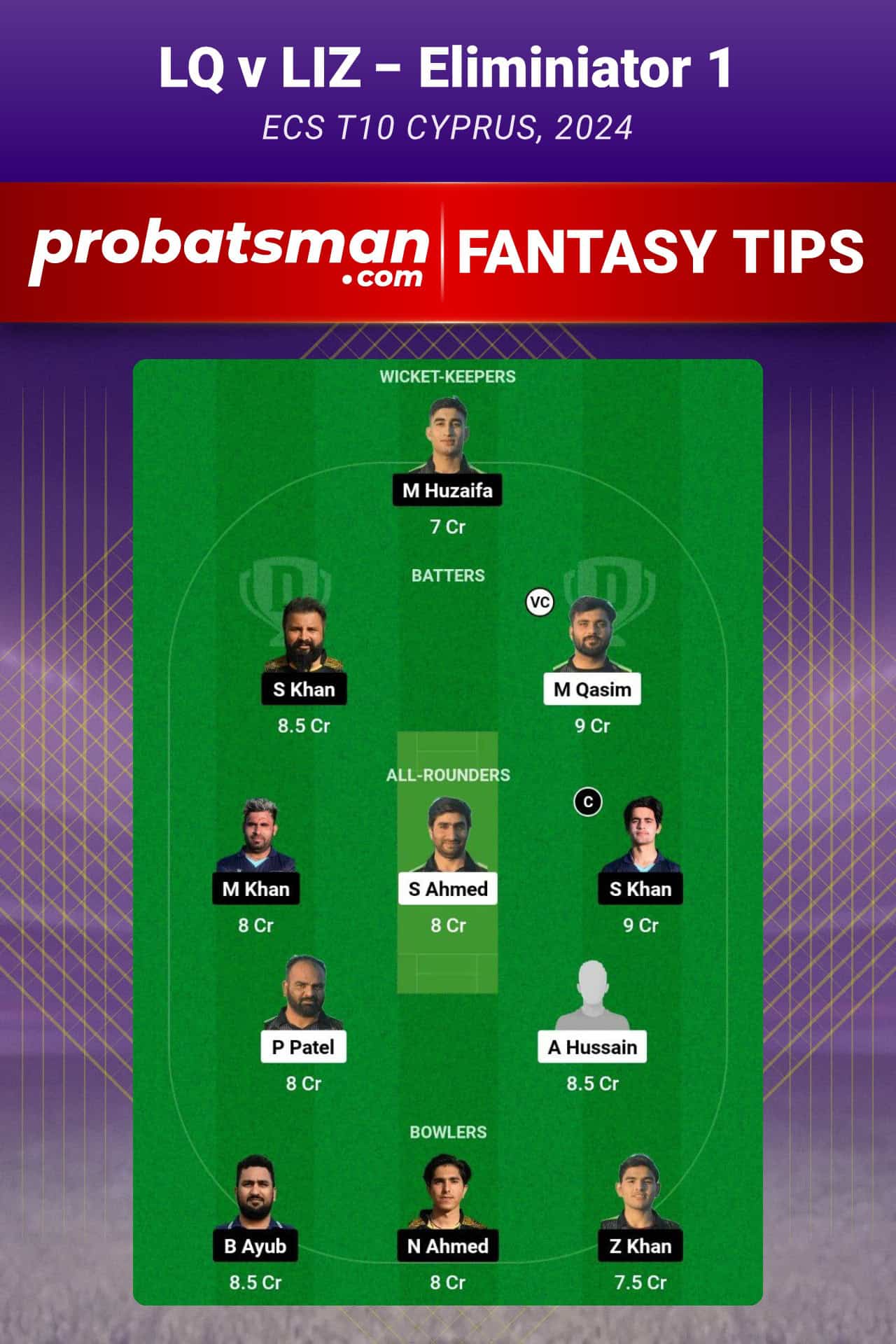 LQ vs LIZ Dream11 Prediction For Eliminator 1 of ECS T10 Cyprus 2024