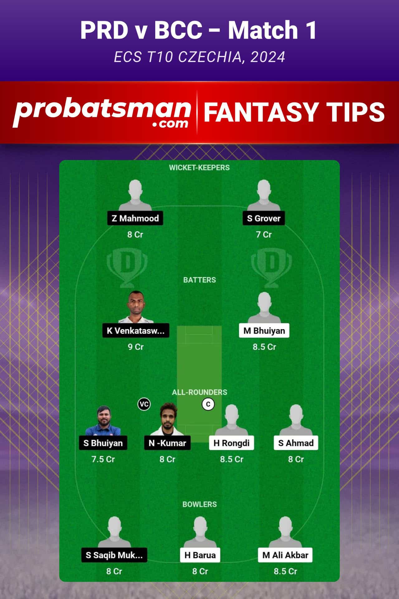 PRD vs BCC Dream11 Prediction For Match 1 of ECS T10 Czechia 2024