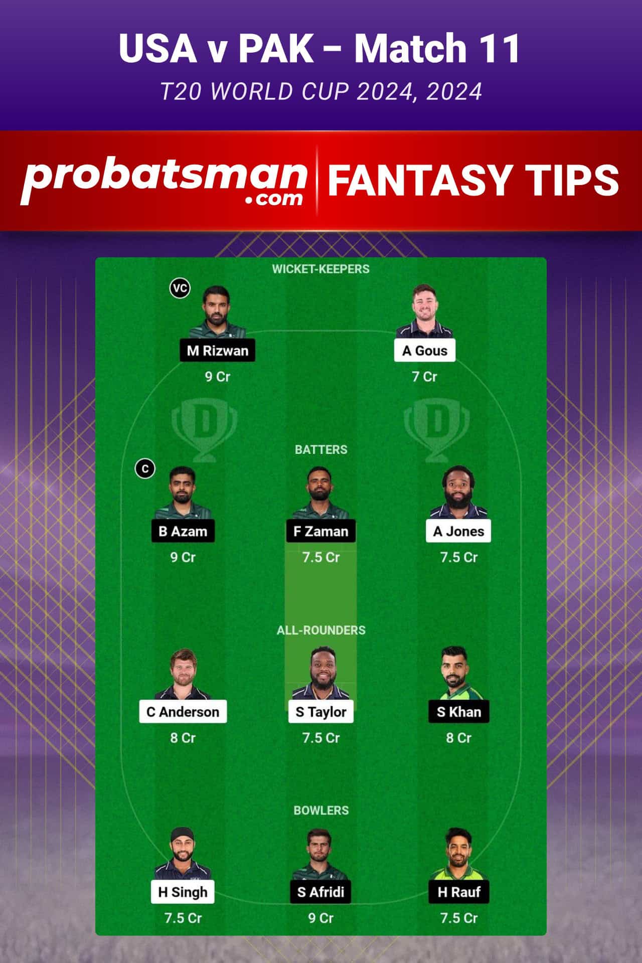 USA vs PAK Dream11 Prediction For Match 11 of T20 World Cup 2024