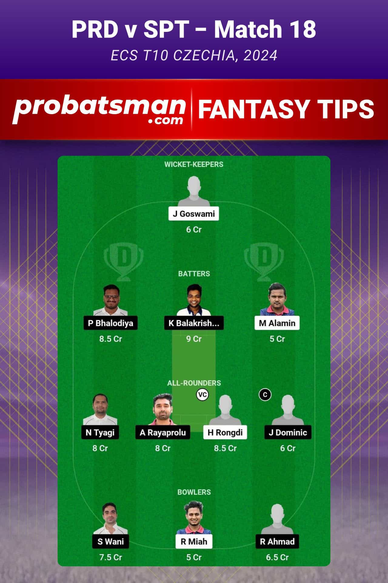 PRD vs SPT Dream11 Prediction For Match 18 of ECS T10 Czechia 2024