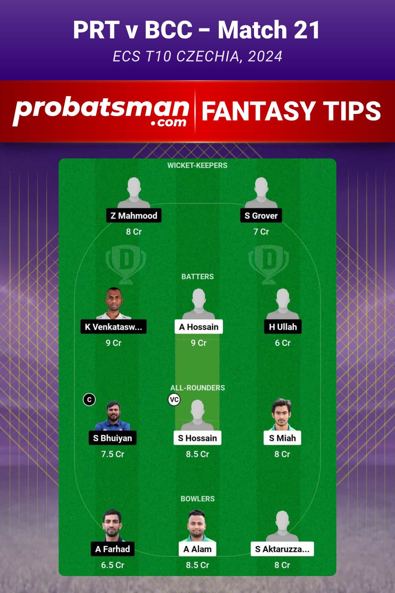 PRT vs BCC Dream11 Prediction For Match 21 of ECS T10 Czechia 2024