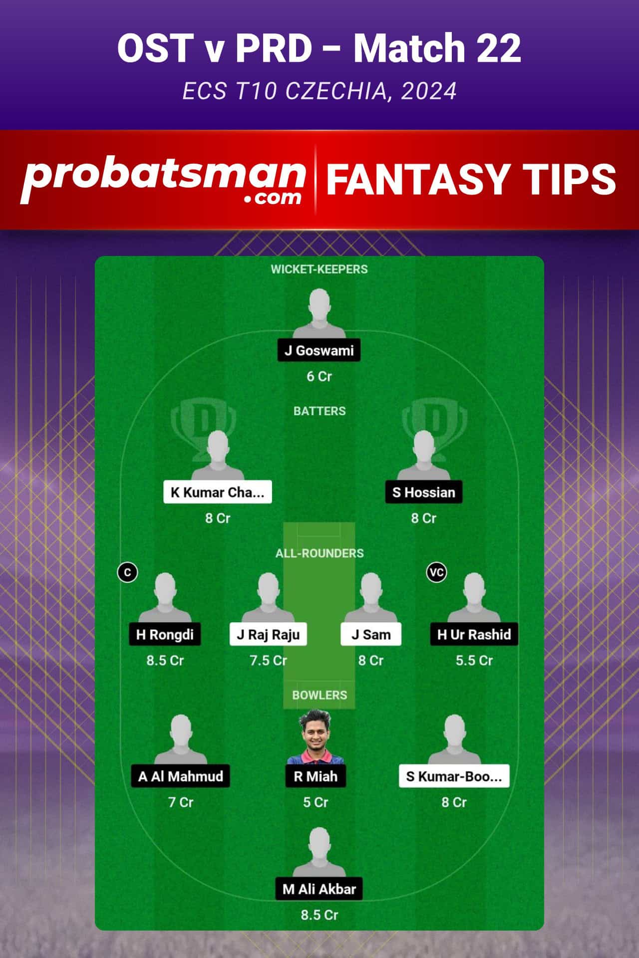OST vs PRD Dream11 Prediction For Match 22 of ECS T10 Czechia 2024