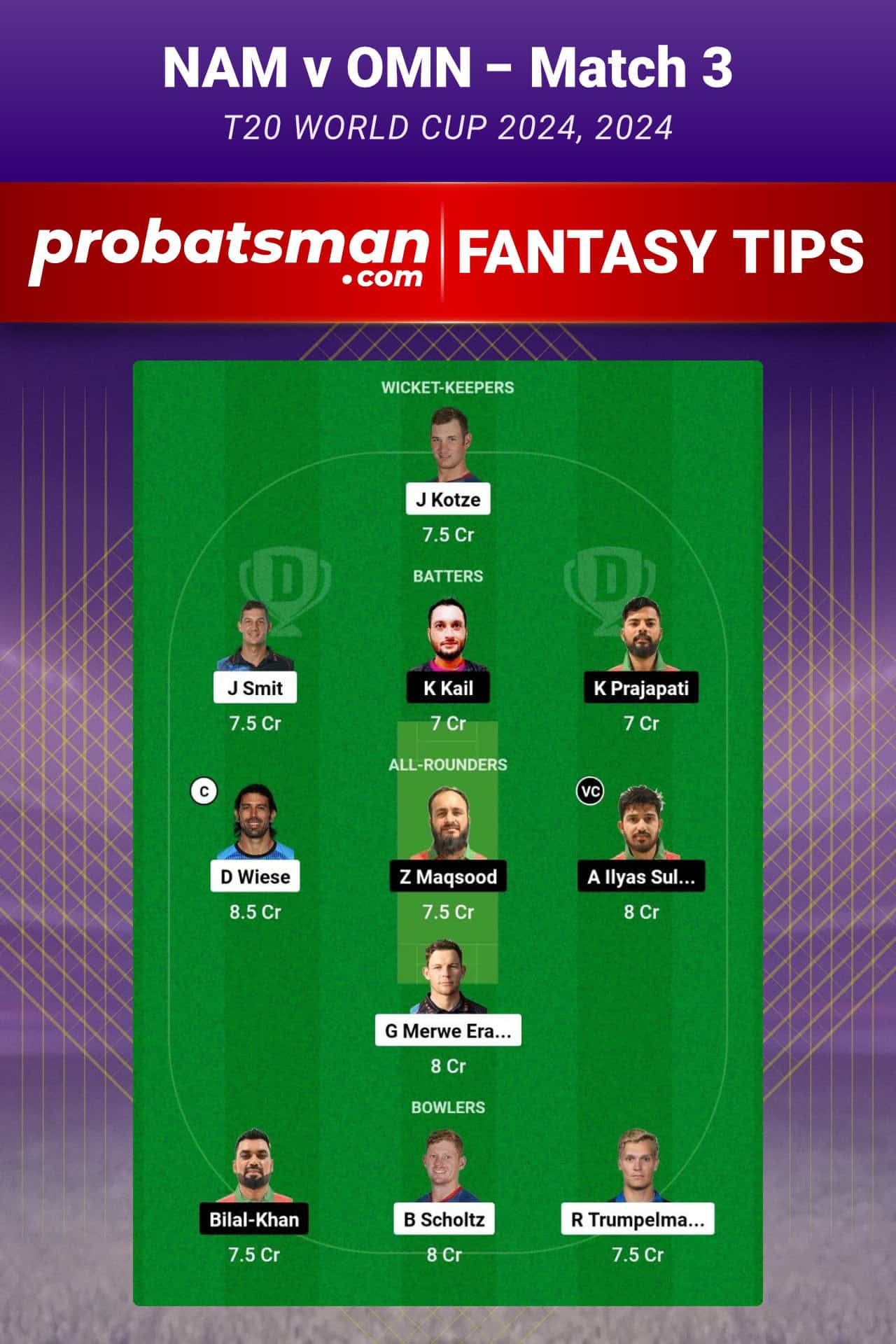 NAM vs OMN Dream11 Prediction For Match 3 of T20 World Cup 2024