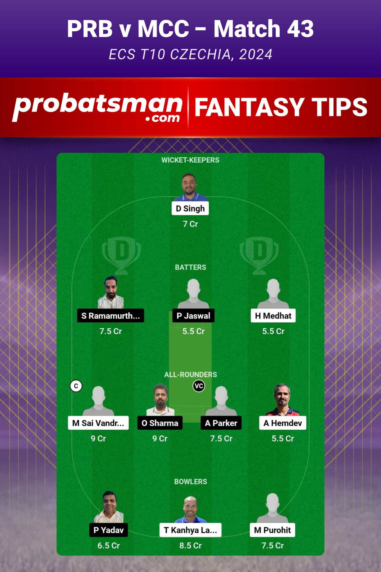 PRB vs MCC Dream11 Prediction For Match 43 of ECS T10 Czechia 2024