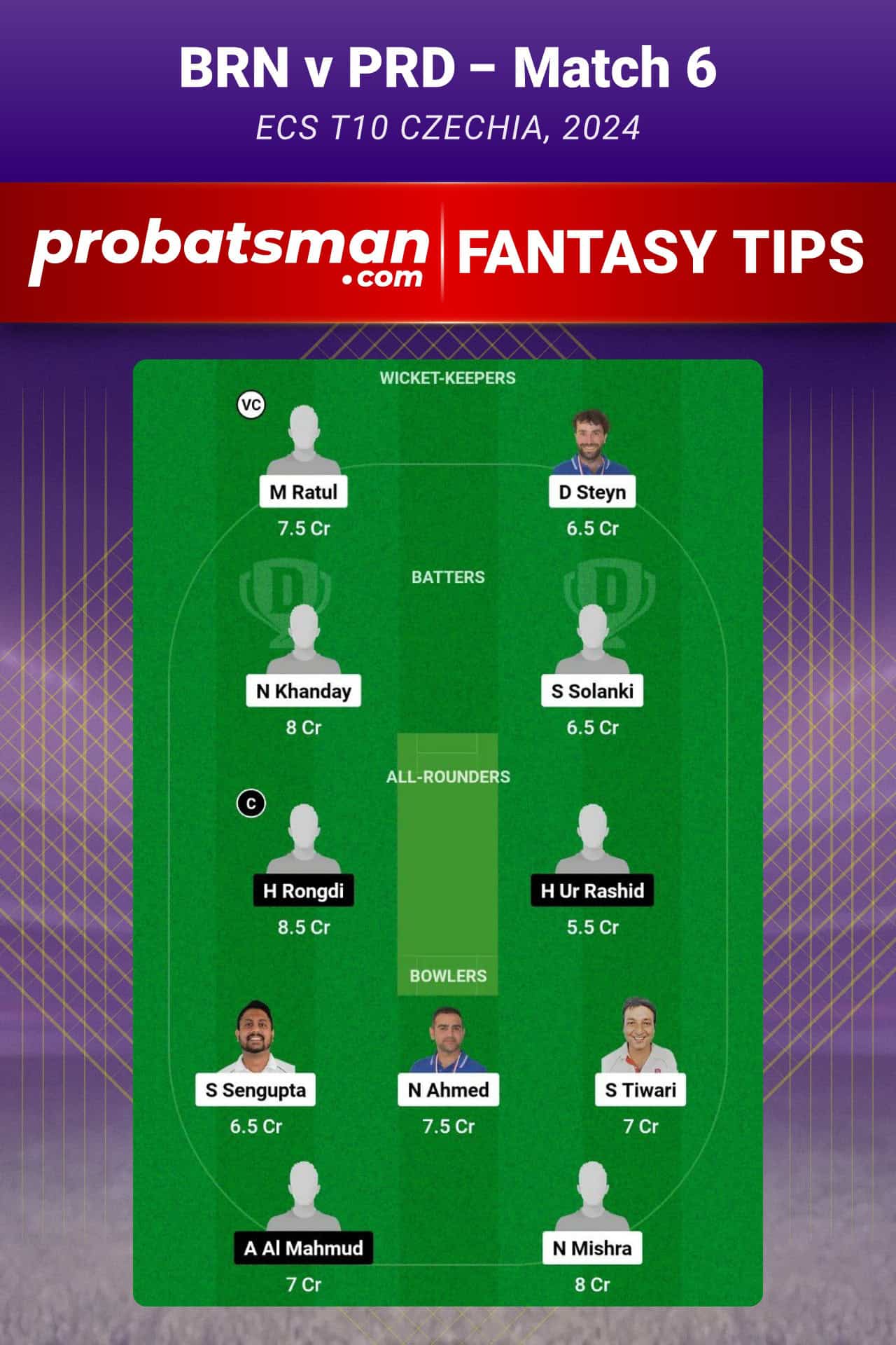 BRN vs PRD Dream11 Prediction For Match 6 of ECS T10 Czechia 2024