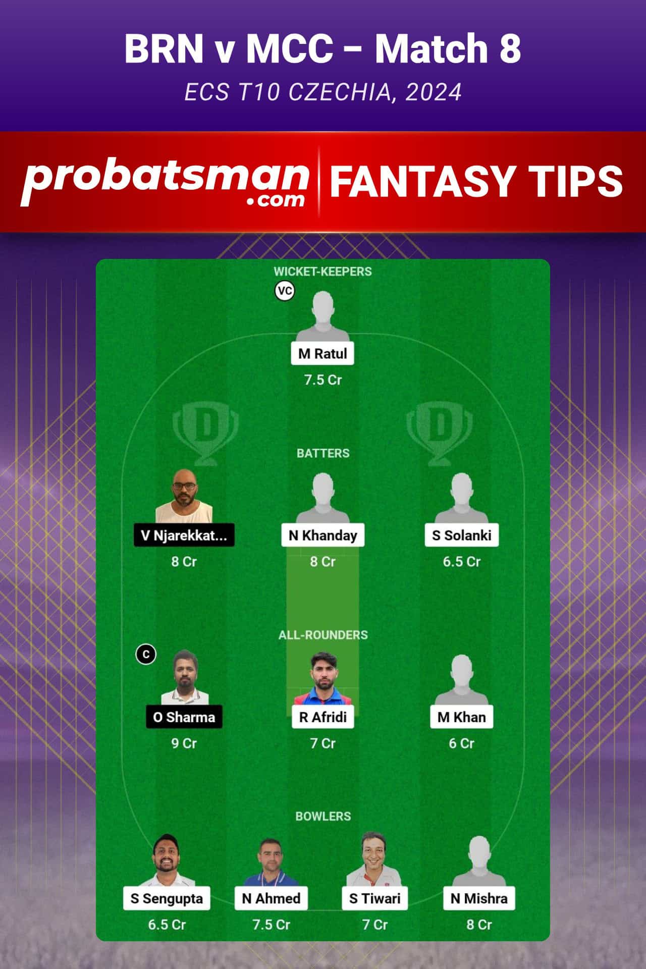  BRN vs MCC Dream11 Prediction For Match 8 of ECS T10 Czechia 2024