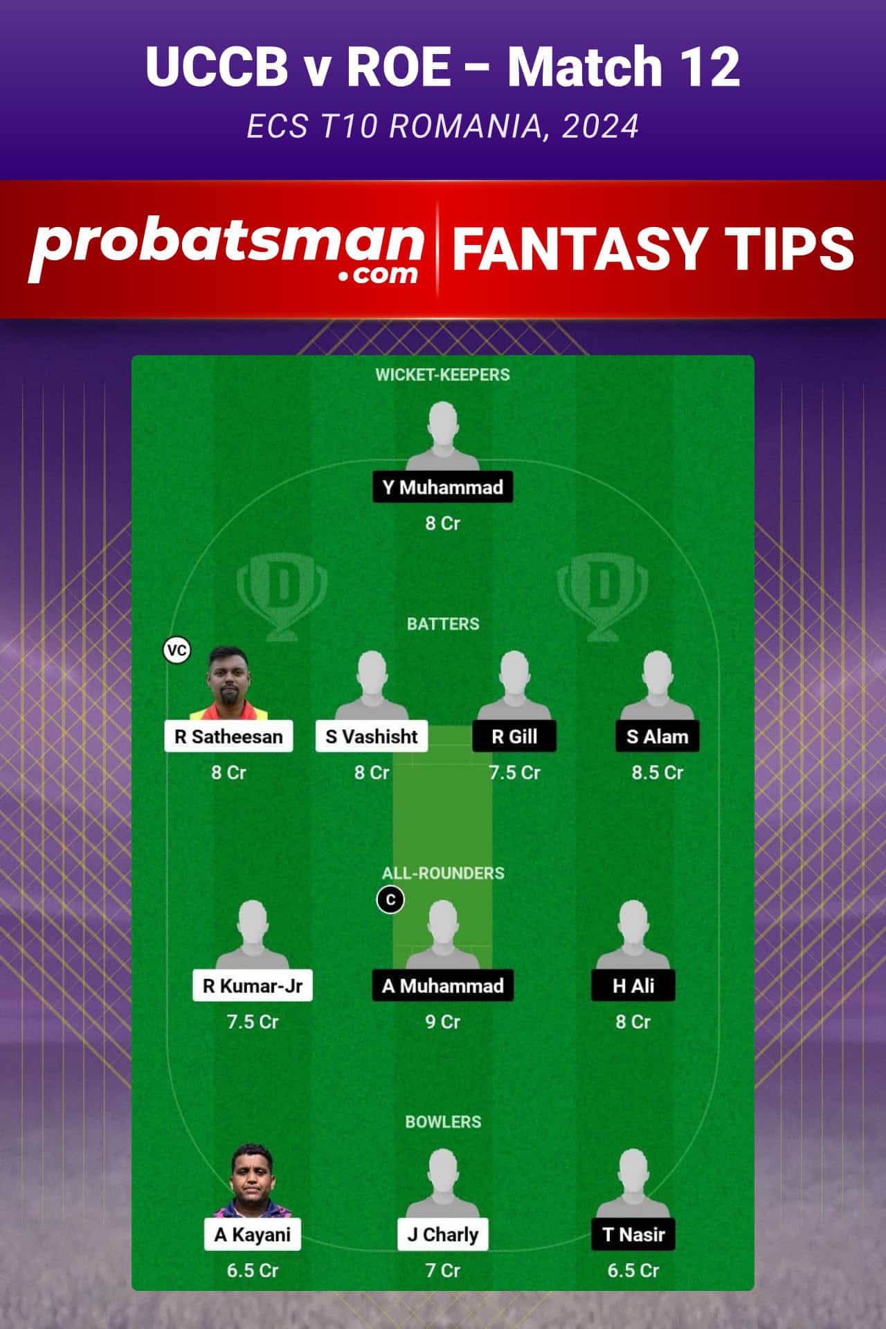 UCCB vs ROE Dream11 Prediction, Fantasy Cricket Tips, Playing XI, Pitch Report, Player Stats & Injury Updates For Match 12 of ECS T10 Romania 2024