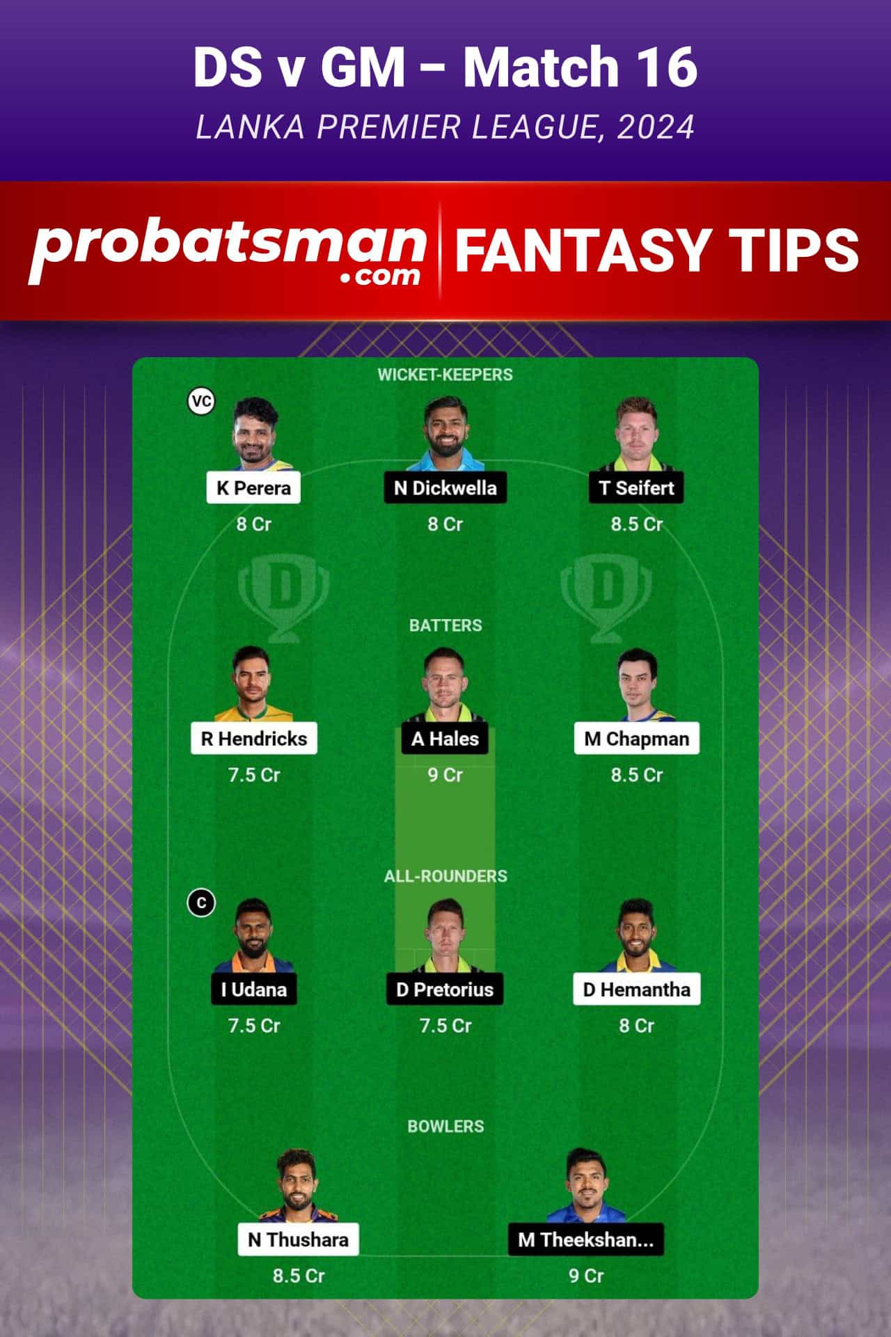 DS vs GM Dream11 Prediction For Match 16 of Lanka Premier League 2024