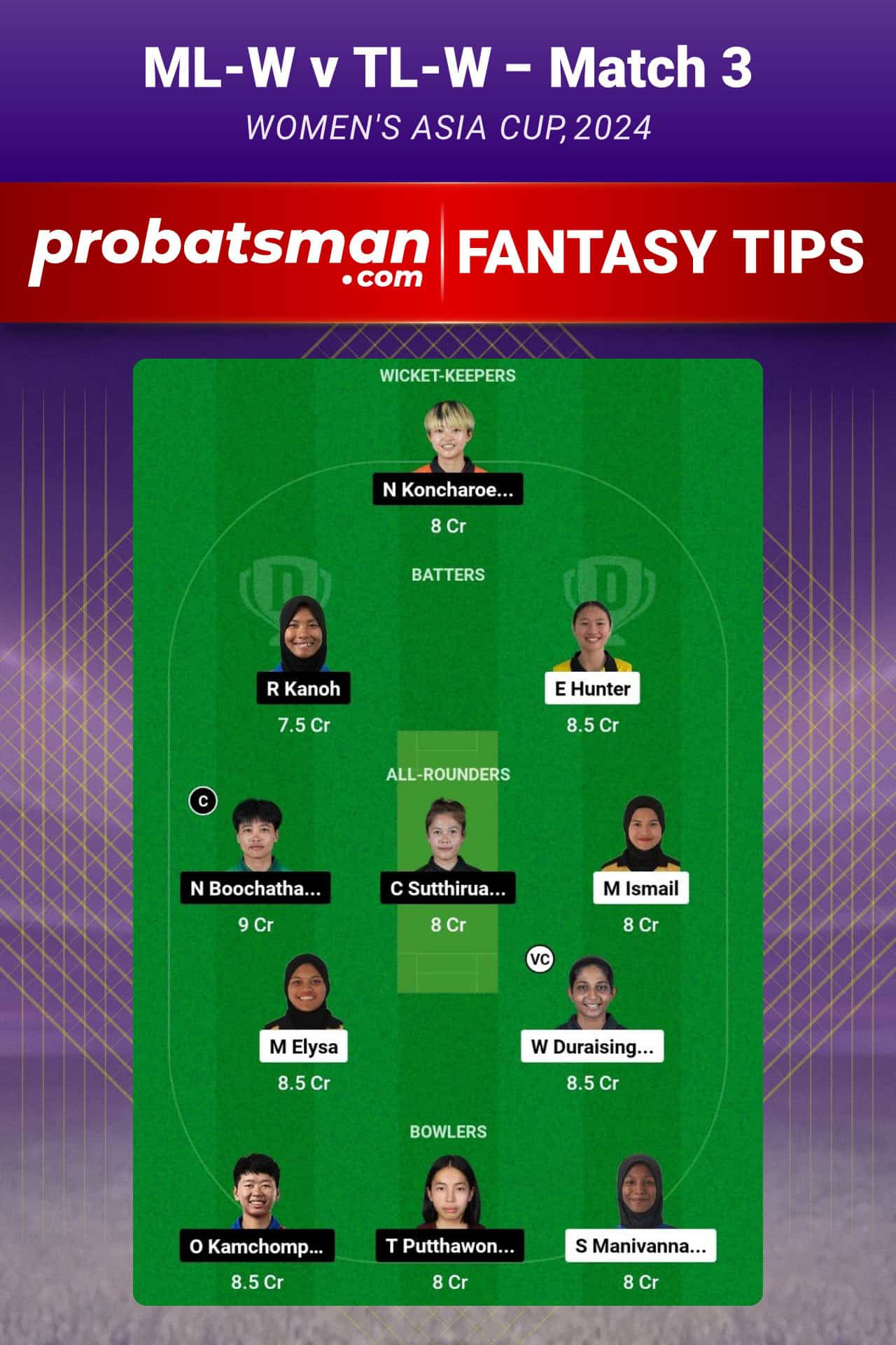 ML-W vs TL-W Dream11 Prediction For Match 3 of Women's Asia Cup 2024 ML-W vs TL-W Dream11 Prediction For Match 3 of Women's Asia Cup 2024