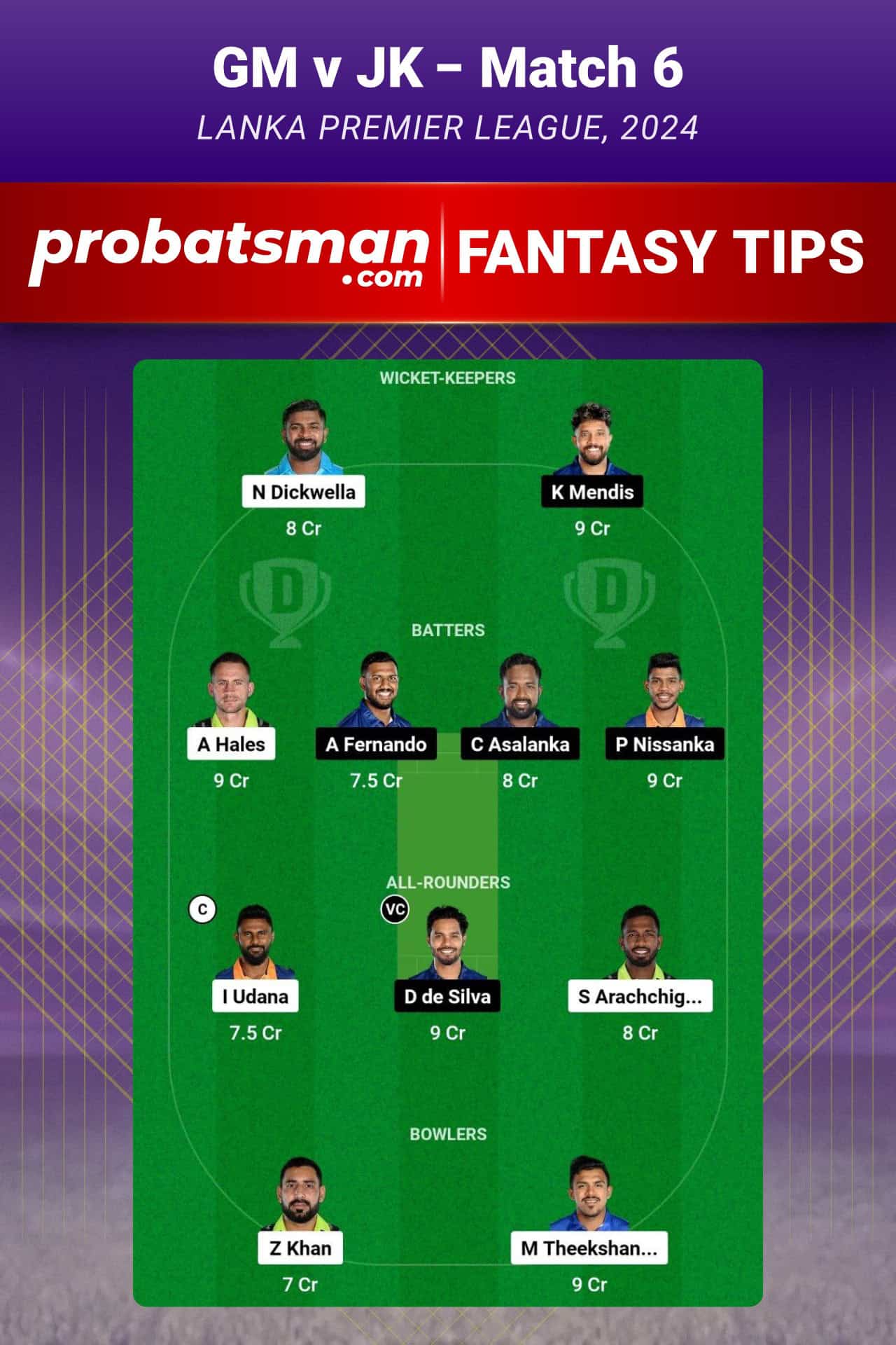 GM vs JK Dream11 Prediction For Match 6 of Lanka Premier League 2024