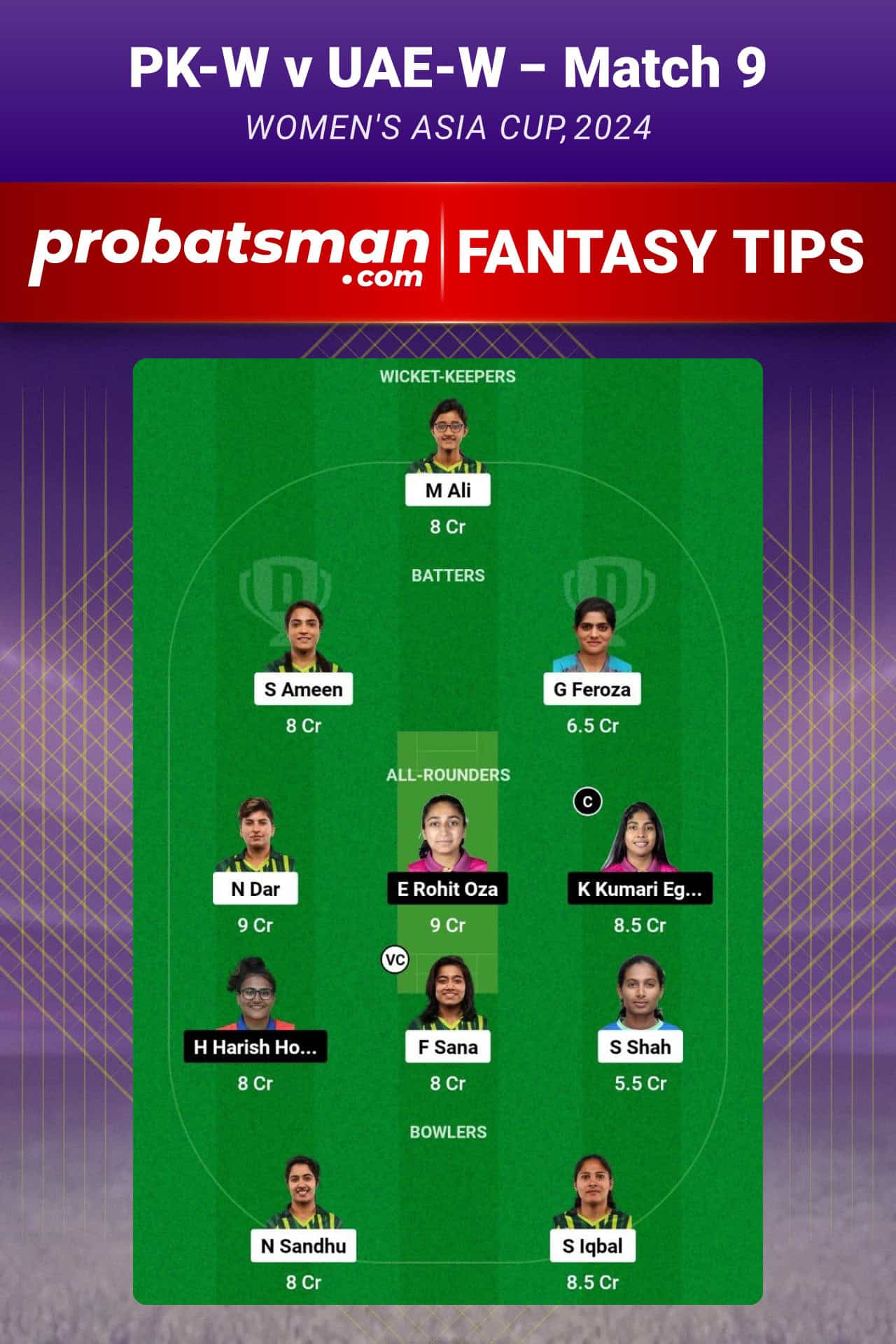 PK-W vs UAE-W Dream11 Prediction For Match 9 of Women's Asia Cup 2024 PK-W vs UAE-W Dream11 Prediction For Match 9 of Women's Asia Cup 2024