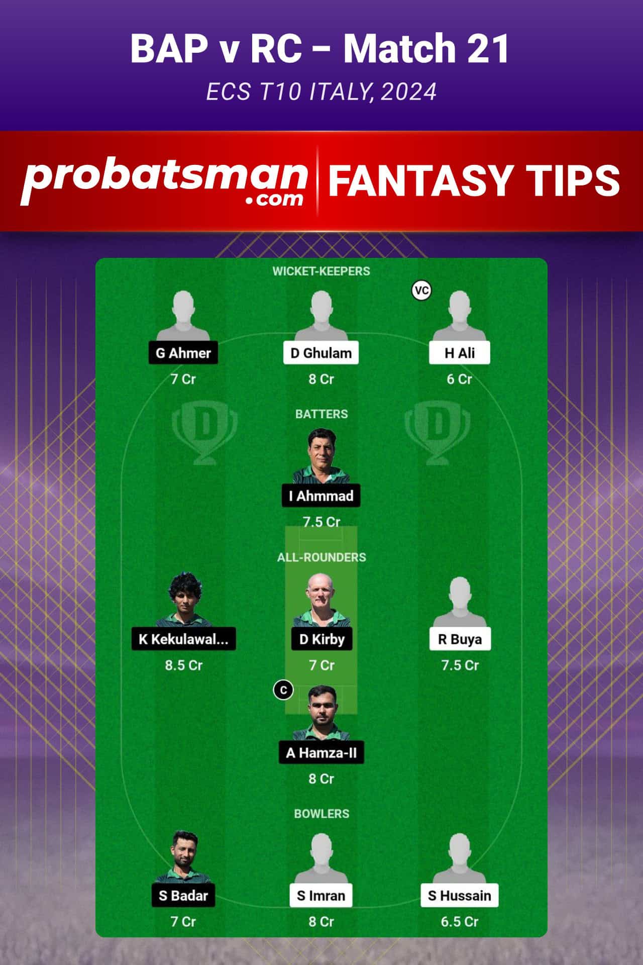 BAP vs RC Dream11 Prediction, Fantasy Cricket Tips, Playing XI, Pitch Report, Player Stats