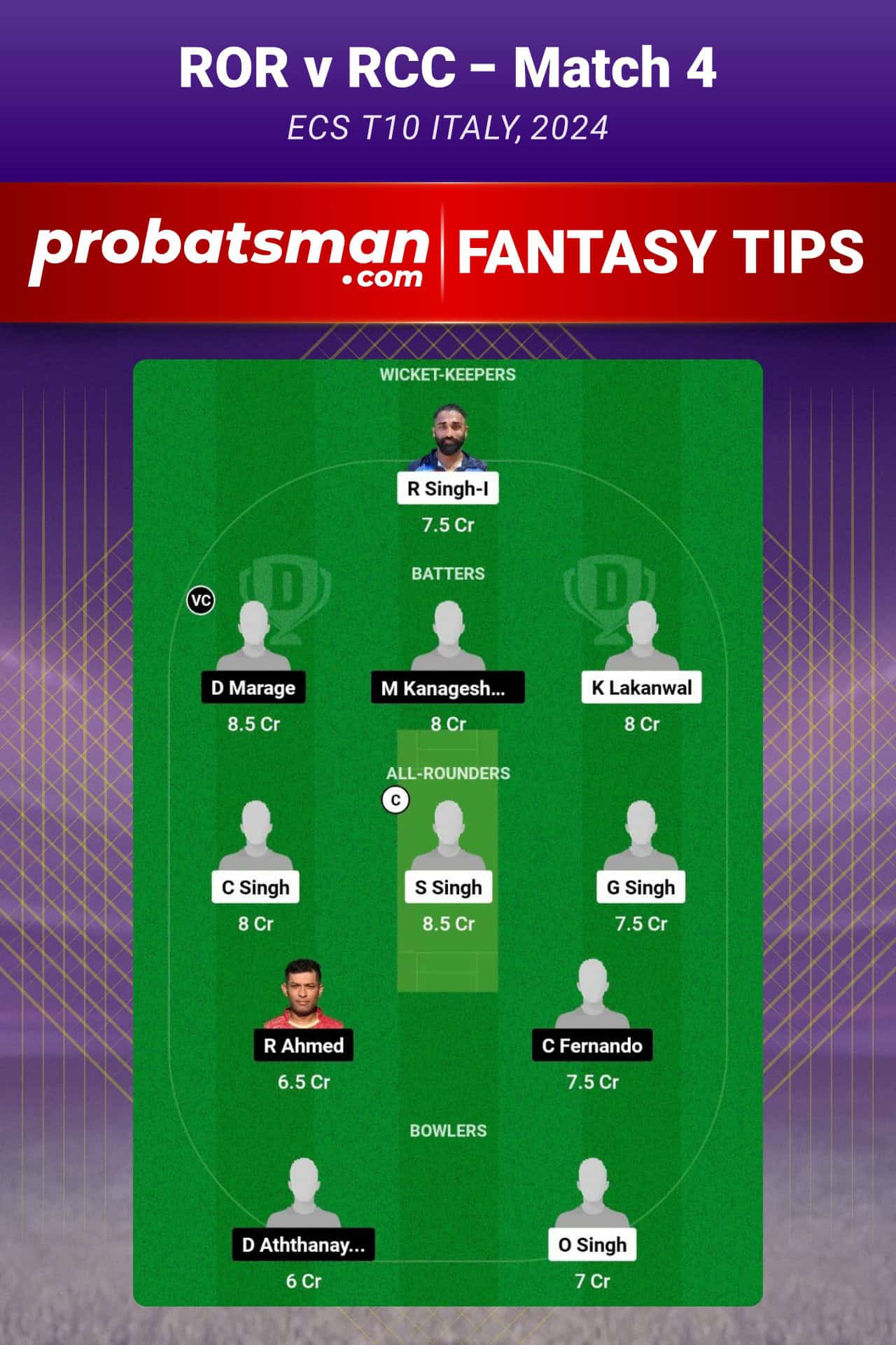 ROR vs RCC Dream11 Prediction For Match 4 of ECS T10 Italy 2024