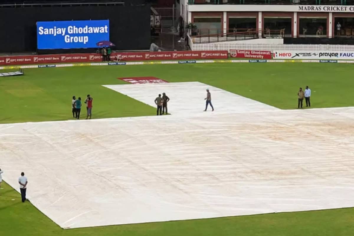 Covers on at MA Chidambaram Stadium during rain