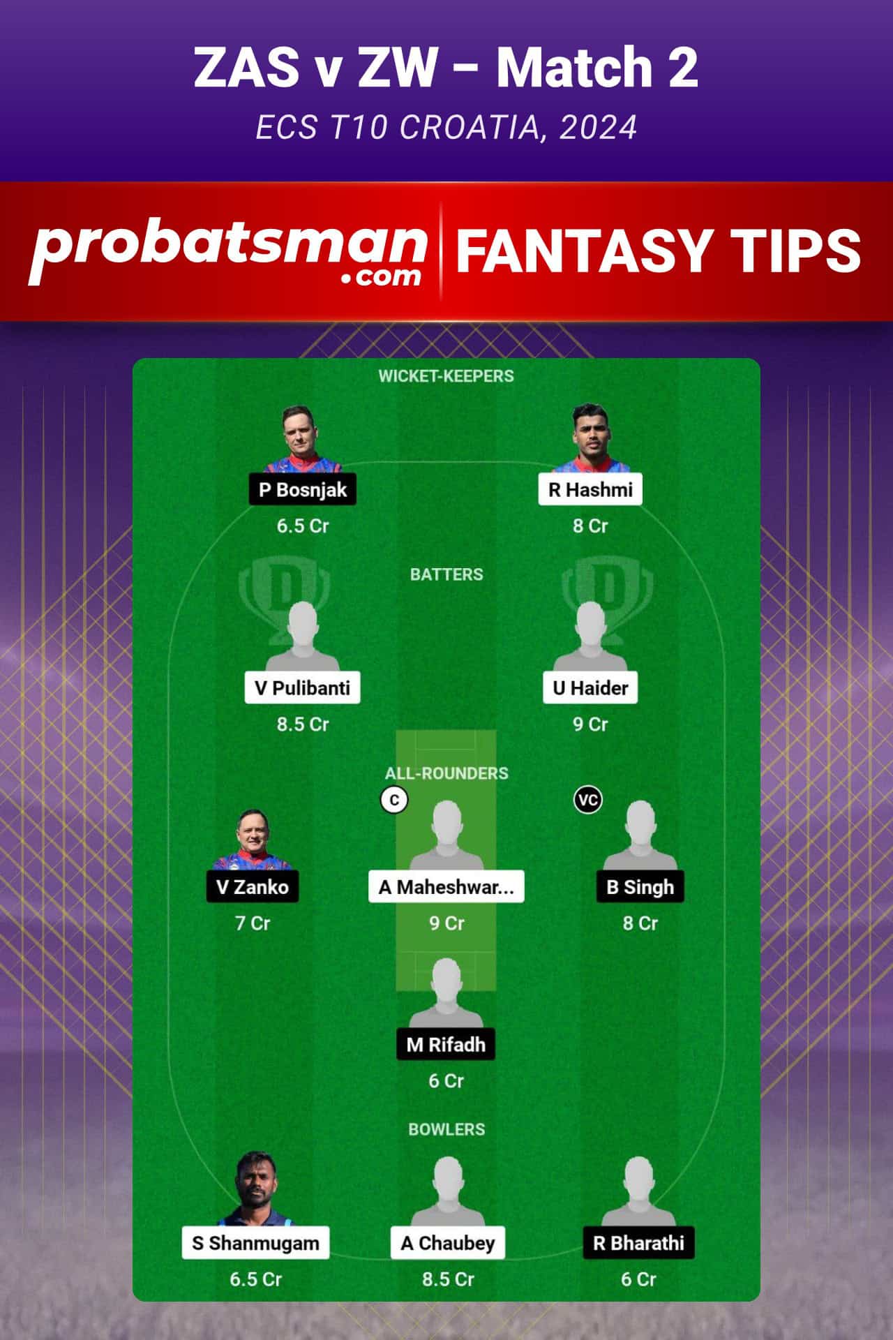 ZAS vs ZW Dream11 Prediction For Match 2 of ECS T10 Croatia 2024