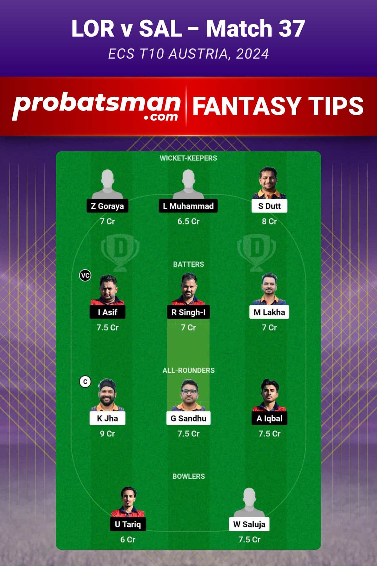 LOR vs SAL Dream11 Prediction For Match 37 of ECS T10 Austria 2024