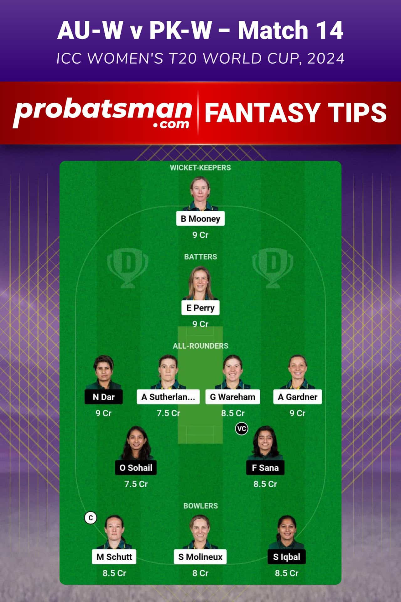 AU-W vs PK-W Dream11 Prediction For Match 14 of ICC Women's T20 World Cup 2024