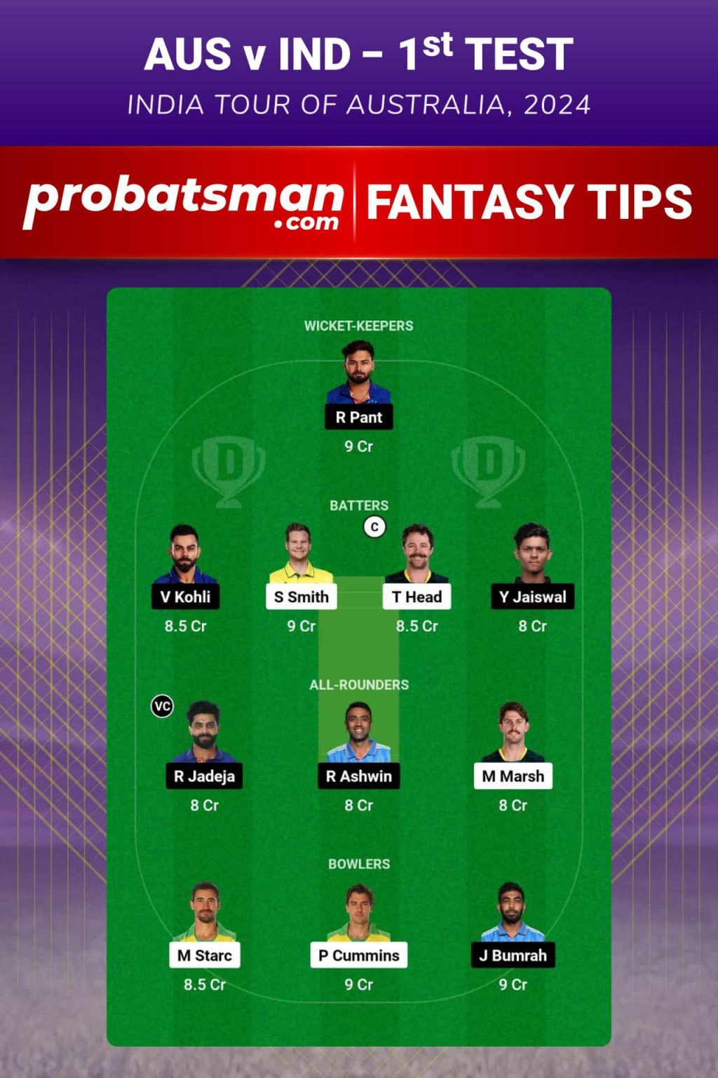 AUS vs IND Dream11 Prediction, Fantasy Cricket Tips, Playing XI, Pitch