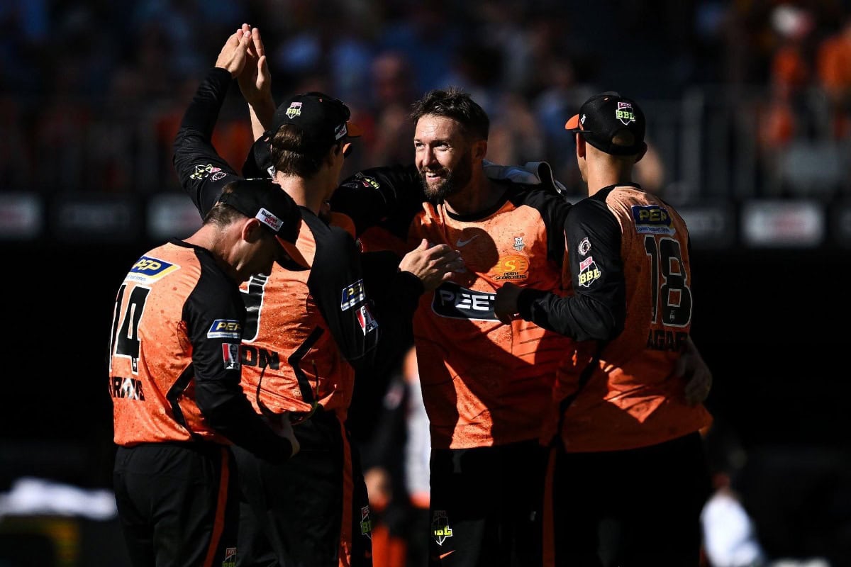 Andrew Tye of Perth Scorchers Celebrating with Teammates
