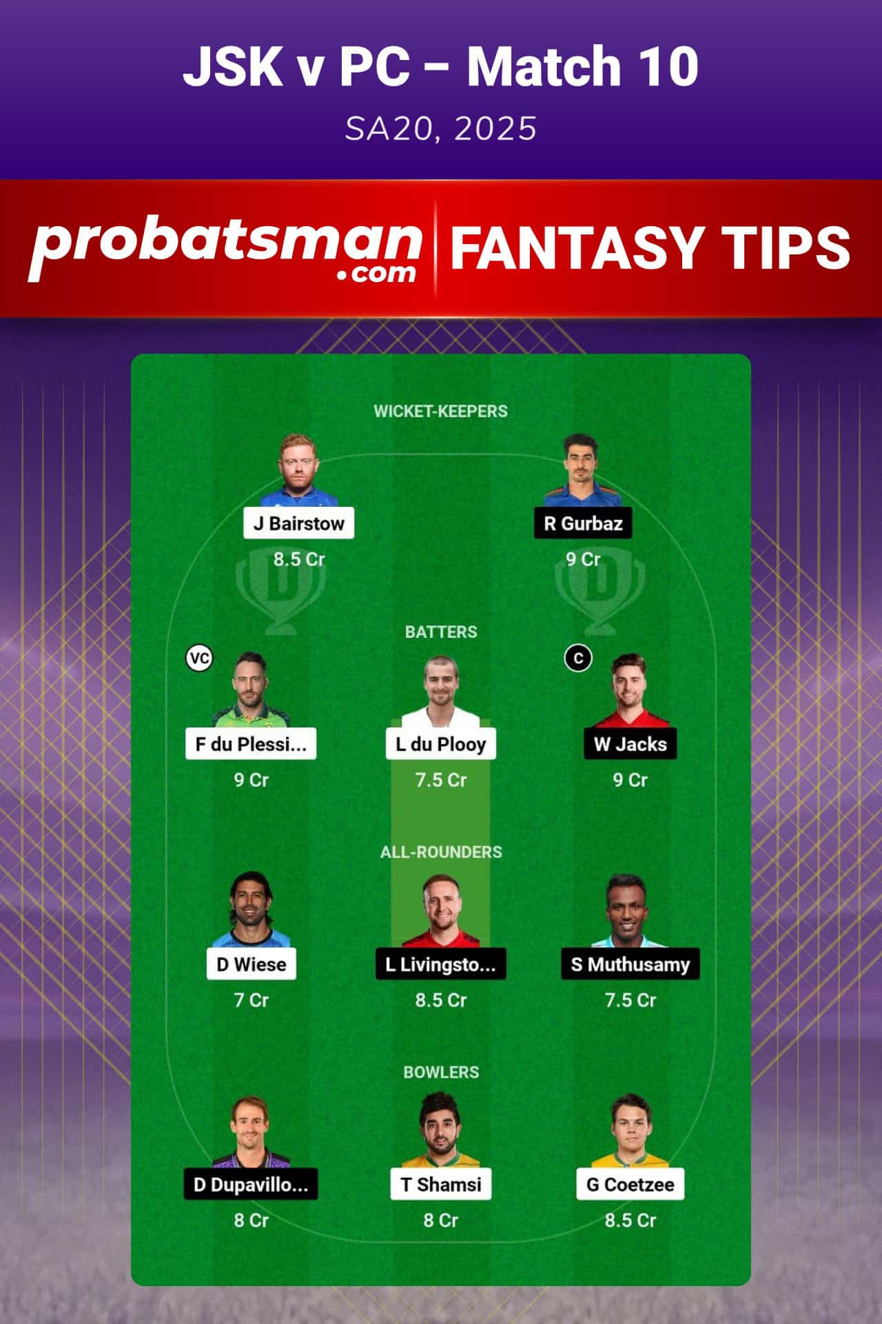 JSK vs PC Dream11 Prediction For Match 10 of SA20 2025