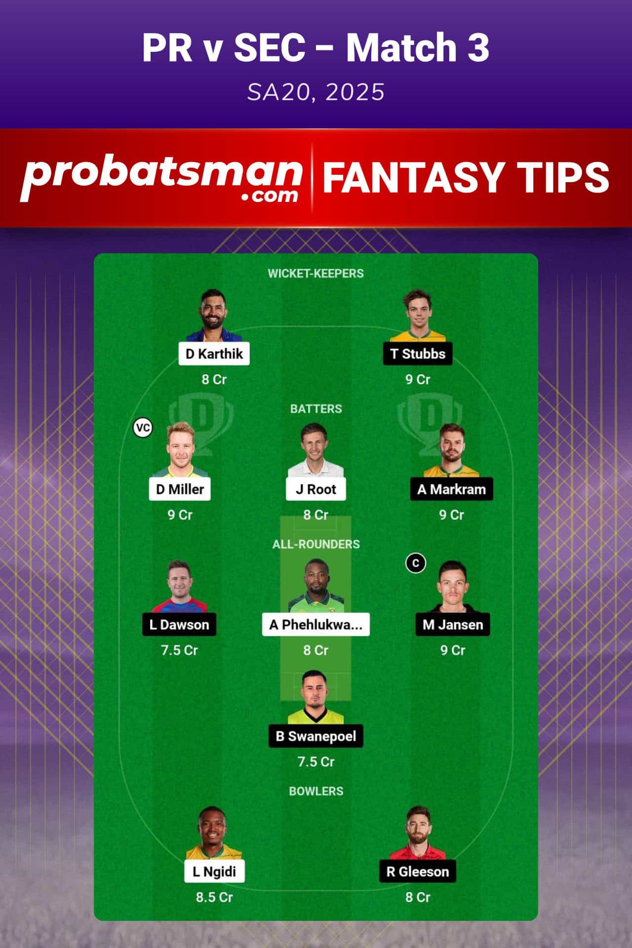 PR vs SEC Dream11 Prediction For Match 3 of SA20 2025