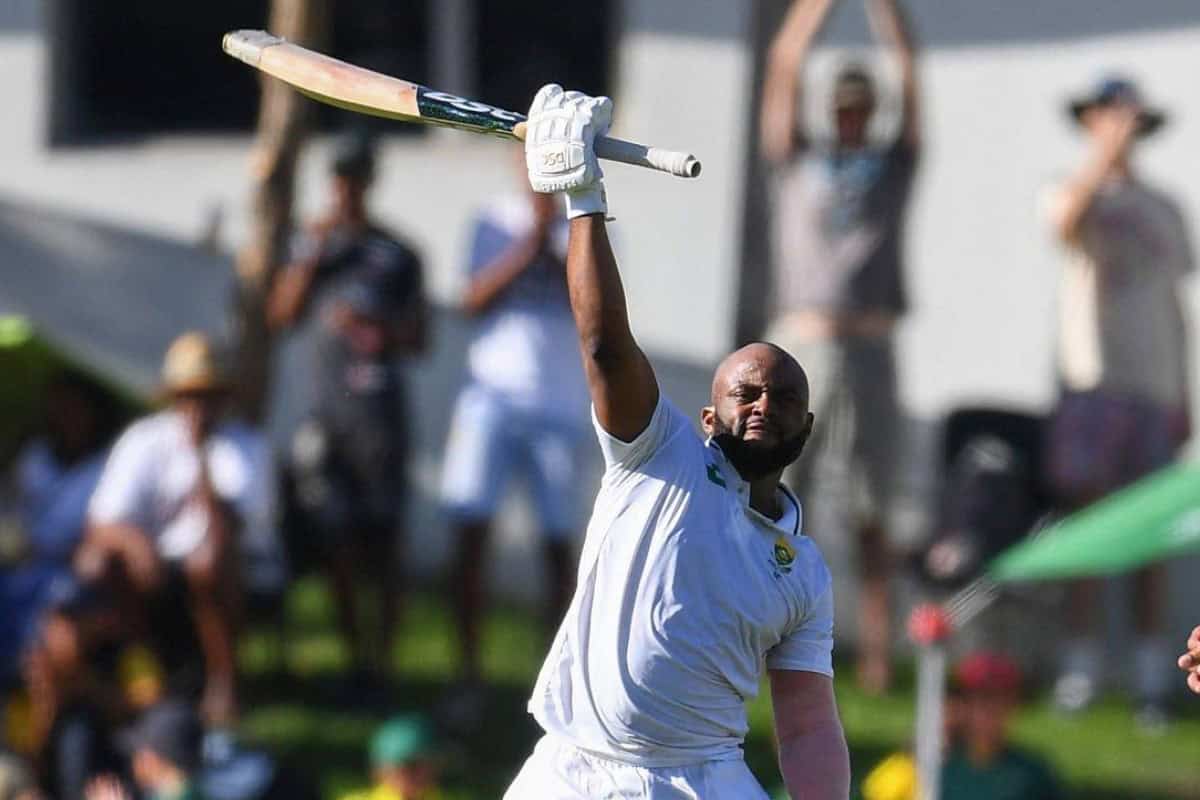 Temba Bavuma celebrates after scoring a century
