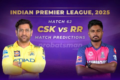 IPL 2025: Match 62 – CSK vs RR Predictions – Who will win Today? Match Preview, Expert Tips, Toss & Win Probability