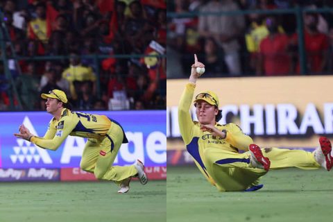 [Watch] Dewald Brevis Pulls Off the Catch of the Tournament to Dismiss Jacob Bethell During RCB vs CSK