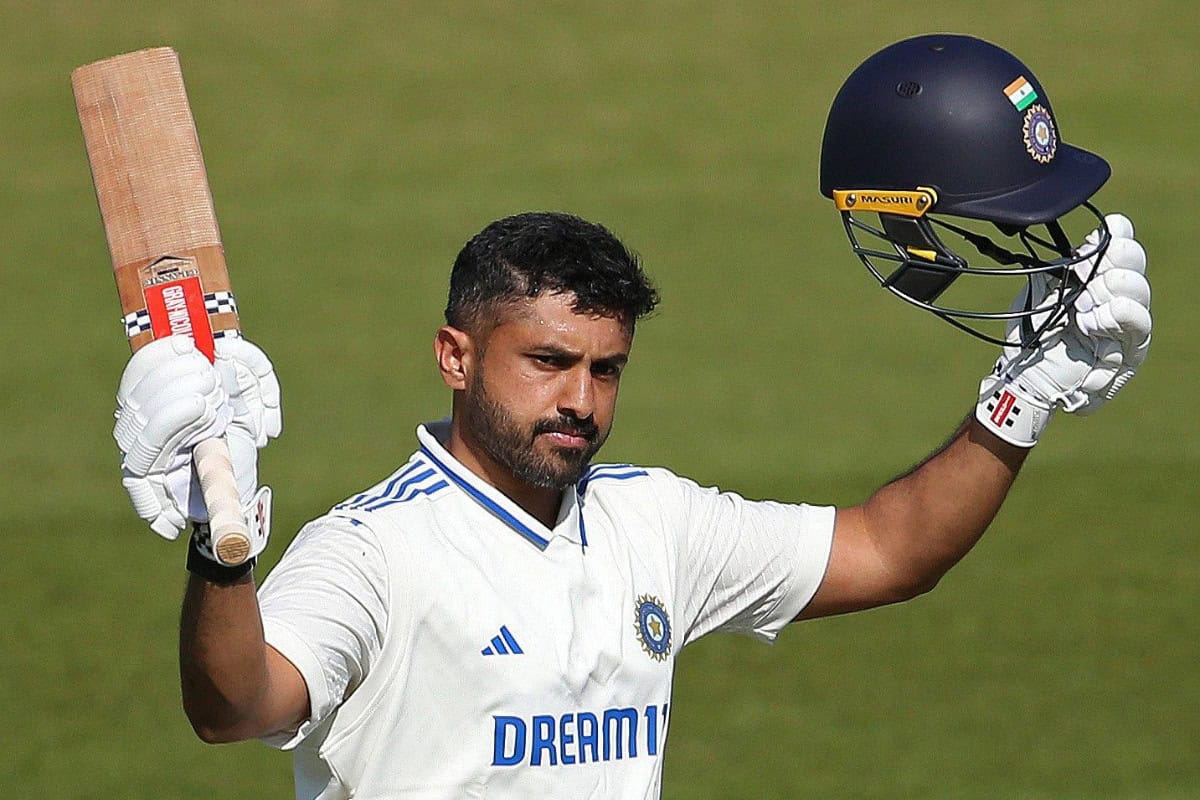 Karun Nair Scores 2nd Double Century on English Soil Ahead of India’s England Tour Karun Nair Celebrates his Double Century vs England Lions
