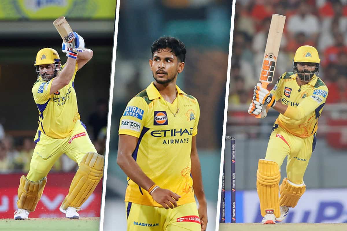 MS Dhoni Matheesha Pathirana Ravindra Jadeja CSK IPL 2025