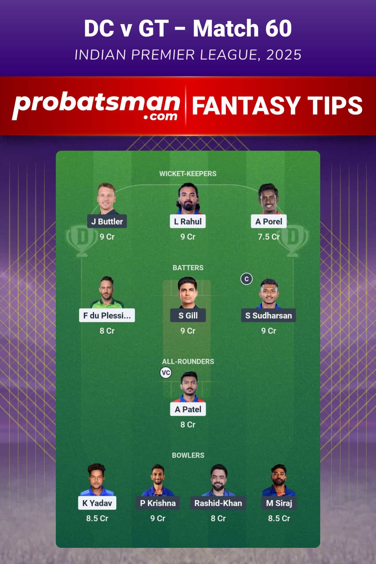 DC vs GT Dream11 Prediction For 60th Match of IPL 2025