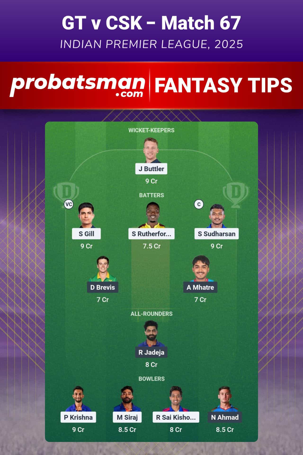 GT vs CSK Dream11 Prediction For 67th Match of IPL 2025